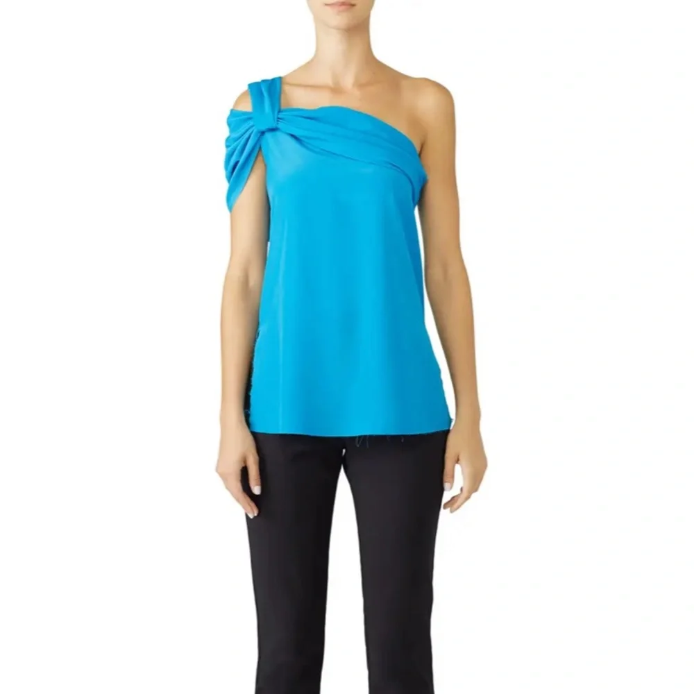 Baja East 2 Blue Knotted One Shoulder Top